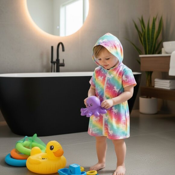 GREAT GIFT - Rainbow Unicorn pool, beach, bath cover up robe size 4 - Picture 5 of 5